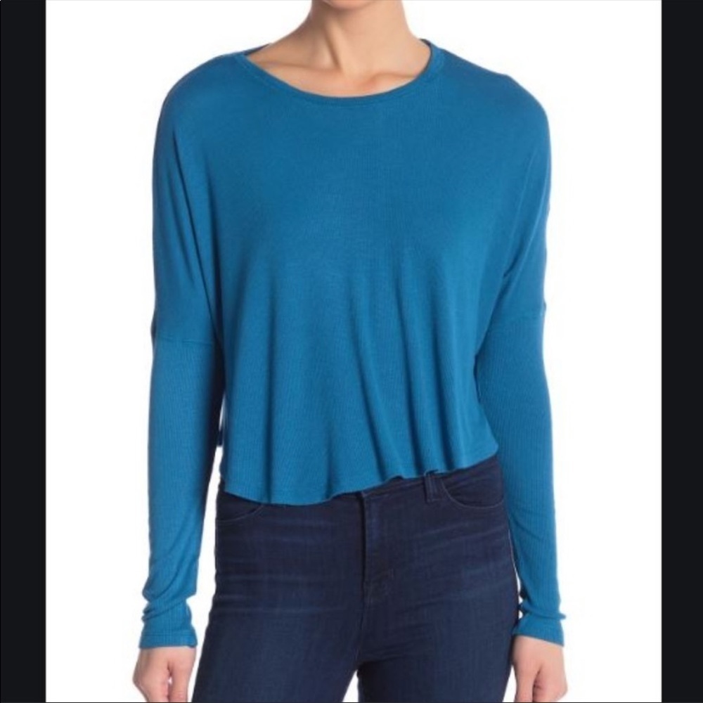 Abound Cropped Ribbed Long Sleeve Teal Tee Size M